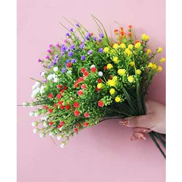 JAKY-Global Artificial Flowers Gypsophila Babysbreath Fake Water Plants Bouquet 6 Bundle Fake Plants Wedding Bridle Bouquet Outdoor Home Office Christmas Decor(Mix Color)