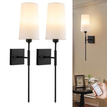Vitnucrol Black Rechargeable Battery Operated Wall Sconces Set of Two with Remote, Cordless Wall Lam...