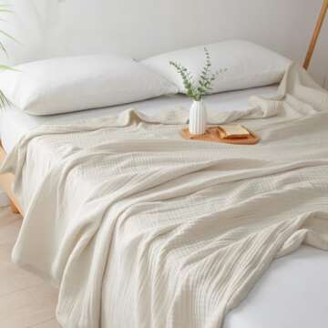 PHF 100% Cotton Muslin Blanket Queen Size 90" x 90", 4-Layer Lightweight and Breathable Blanket,Luxuriously Soft Gauze Bedding for Bed Couch, Ideal Gift Choice, Oat Milk