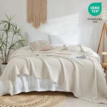 PHF 100% Cotton Muslin Blanket Queen Size 90" x 90", 4-Layer Lightweight and Breathable Blanket,Luxuriously Soft Gauze Bedding for Bed Couch, Ideal Gift Choice, Oat Milk