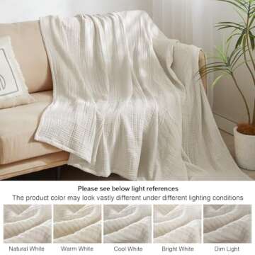 PHF 100% Cotton Muslin Blanket Queen Size 90" x 90", 4-Layer Lightweight and Breathable Blanket,Luxuriously Soft Gauze Bedding for Bed Couch, Ideal Gift Choice, Oat Milk