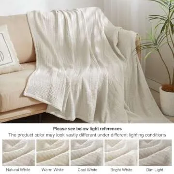 PHF 100% Cotton Muslin Blanket Queen Size 90" x 90", 4-Layer Lightweight and Breathable Blanket,Luxuriously Soft Gauze Bedding for Bed Couch, Ideal Gift Choice, Oat Milk