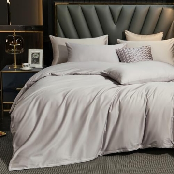 MooMee Bedding Duvet Cover Set - Luxurious 600 Thread Count Cotton in Silver Gray for Comfort and St...