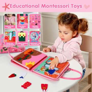 Busy Board Montessori Toys for 1 2 3 4 Year Old, Durable Travel Essentials Busy Book for Toddlers 1-...