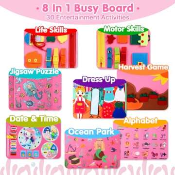 Busy Board Montessori Toys for 1 2 3 4 Year Old, Durable Travel Essentials Busy Book for Toddlers 1-3 Sensory Activities, Educational & Learning Toys for 1-2 Year Old Boy Girl Birthday Gift Christmas