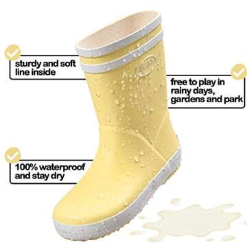 K KomForme Kids Waterproof Rubber Rain Boots for All Seasons