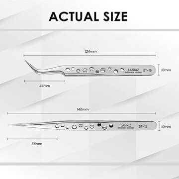 LANKIZ Eyelash Extension Tweezers Stainless Steel Straight and Curved Volume Lash Tweezers Set of 2 for Professional Eyelash Extension Application -9 Holes Silver