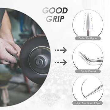 LANKIZ Eyelash Extension Tweezers Stainless Steel Straight and Curved Volume Lash Tweezers Set of 2 for Professional Eyelash Extension Application -9 Holes Silver