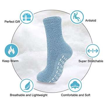 Century Star Anti Slip Athletic Plush Slipper Grip Soft Socks Women Yoga Pilates Soft Warm Cozy Socks For Christmas B 3 Pairs Blue/Gray/White One Size