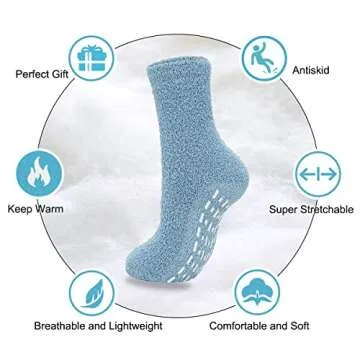 Century Star Anti Slip Athletic Plush Slipper Grip Soft Socks Women Yoga Pilates Soft Warm Cozy Socks For Christmas B 3 Pairs Blue/Gray/White One Size