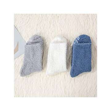 Century Star Anti Slip Athletic Plush Slipper Grip Soft Socks Women Yoga Pilates Soft Warm Cozy Socks For Christmas B 3 Pairs Blue/Gray/White One Size
