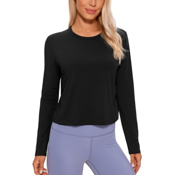 CRZ YOGA Pima Cotton Long Sleeve Workout Shirts for Women Loose Cropped Tops Athletic Sports T-Shirt...