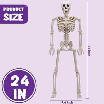 JOYIN 2 PCS 24” Halloween Skeletons Full Body Posable Skeletons Human Plastic Bones with Movable Joints for Spooky Indoor and Outdoor Decorations