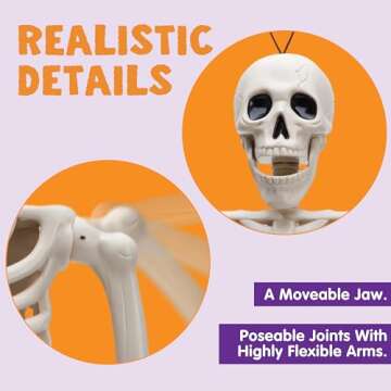 JOYIN 2 PCS 24” Halloween Skeletons Full Body Posable Skeletons Human Plastic Bones with Movable Joints for Spooky Indoor and Outdoor Decorations