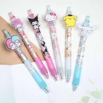 oneZHI 6 Pcs Cartoon Ballpoint Pens Cute Kawaii Kitty Cat Gel Ink Pens Melody Black 0.5mm Writing Sc...
