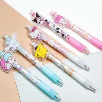 oneZHI 6 Pcs Cartoon Ballpoint Pens Cute Kawaii Kitty Cat Gel Ink Pens Melody Black 0.5mm Writing School Supplies Office Anime Gift for Girls Students Women