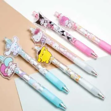 oneZHI 6 Pcs Cartoon Ballpoint Pens Cute Kawaii Kitty Cat Gel Ink Pens Melody Black 0.5mm Writing School Supplies Office Anime Gift for Girls Students Women