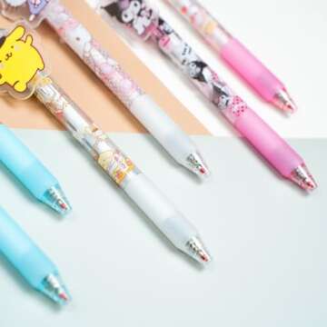 oneZHI 6 Pcs Cartoon Ballpoint Pens Cute Kawaii Kitty Cat Gel Ink Pens Melody Black 0.5mm Writing School Supplies Office Anime Gift for Girls Students Women