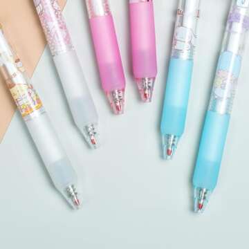 oneZHI 6 Pcs Cartoon Ballpoint Pens Cute Kawaii Kitty Cat Gel Ink Pens Melody Black 0.5mm Writing School Supplies Office Anime Gift for Girls Students Women