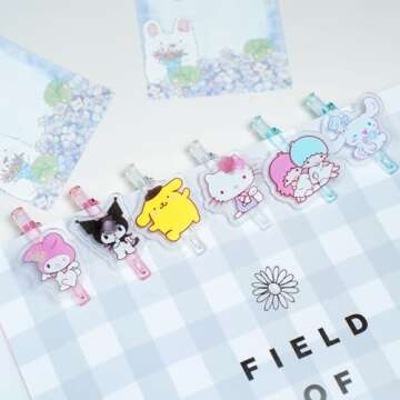 oneZHI 6 Pcs Cartoon Ballpoint Pens Cute Kawaii Kitty Cat Gel Ink Pens Melody Black 0.5mm Writing School Supplies Office Anime Gift for Girls Students Women