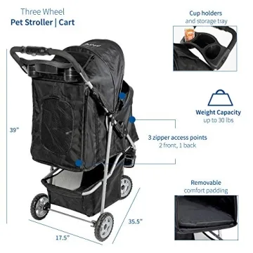 VIVO 3 Wheel Pet Stroller for Cats and Dogs