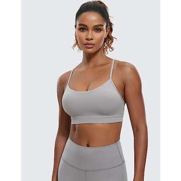 CRZ YOGA Butterluxe Womens Y Back Sports Bra - Padded Racerback Low Impact Spaghetti Thin Strap Workout Yoga Top Gull Gray Medium