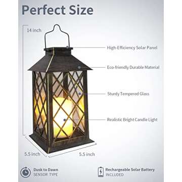 SHYMERY Solar Lantern,Outdoor Garden Hanging Lanterns,2 Pack 14 Inch Lasts 3X Longer 10 lumens Waterproof LED Flickering Flameless Candle Mission Lights for Table,Outdoor,Party Decorative