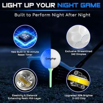 KINGTOP Glow Golf Balls with Reset Timer and Tees