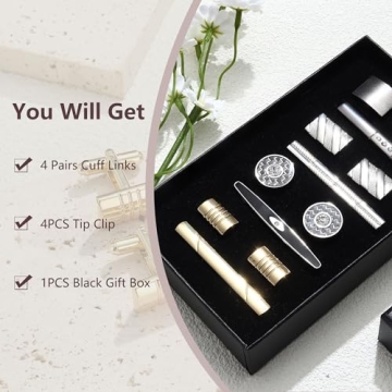 YADOCA Tie Clip Cufflinks Set for Men Necktie Tie Bar Clips Business Shirts Tuxedo Wedding Gift with Box Silver-tone Gold-tone Black