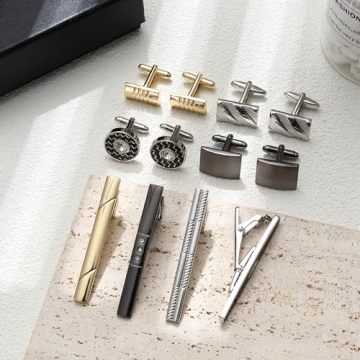YADOCA Tie Clip Cufflinks Set for Men Necktie Tie Bar Clips Business Shirts Tuxedo Wedding Gift with Box Silver-tone Gold-tone Black