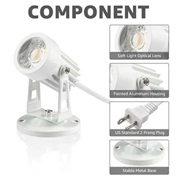 SUNVIE 2 Pack LED Spot Lights Indoor Plant Spotlight Lamp Up Lights for Indoor Plants Accent Lighting 120V Warm White Uplight 5.9 FT Cord with Floor Foot Switch, White (Base and Stake Included)