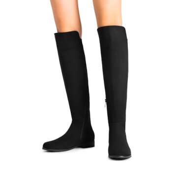 DREAM PAIRS Women's Knee-High Boots Comfortable Flat Low Heel Round Toe Stretchy Suede Slouch Boots with Side Zipper,Size 6.5,Black-Suede,SDKB2404W