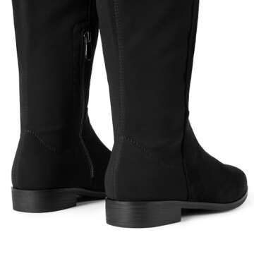 DREAM PAIRS Women's Knee-High Boots Comfortable Flat Low Heel Round Toe Stretchy Suede Slouch Boots with Side Zipper,Size 6.5,Black-Suede,SDKB2404W