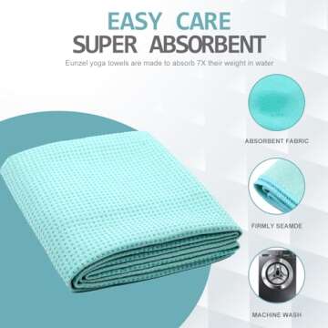 Eunzel Yoga Towel,Hot Yoga Mat Towel with Grip Dots Sweat Absorbent Non-Slip for Hot Yoga, Pilates and Workout 24" x72", Teal