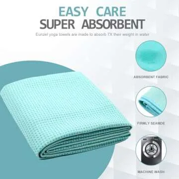 Eunzel Yoga Towel,Hot Yoga Mat Towel with Grip Dots Sweat Absorbent Non-Slip for Hot Yoga, Pilates and Workout 24" x72", Teal
