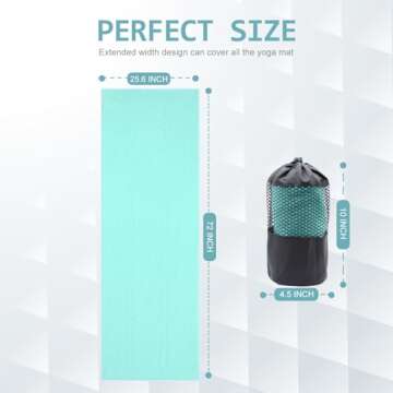 Eunzel Yoga Towel,Hot Yoga Mat Towel with Grip Dots Sweat Absorbent Non-Slip for Hot Yoga, Pilates and Workout 24" x72", Teal