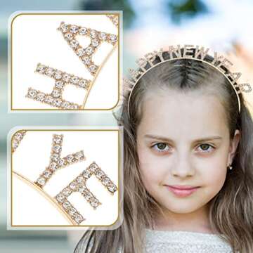 Beaupretty Happy New Year Headband Sparkly Crystal Party Headpieces Holiday Christmas Tiara for Women Kids Girls