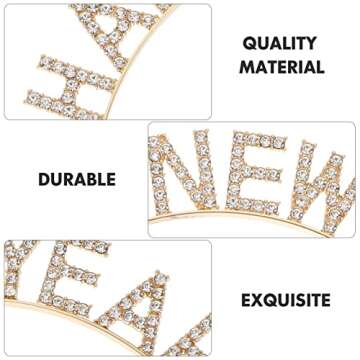 Beaupretty Happy New Year Headband Sparkly Crystal Party Headpieces Holiday Christmas Tiara for Women Kids Girls