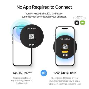 Popl XL Large 4" NFC Business Card Tap Sign Sticker - Instantly Share Contact Info, Social Media, Payment, Apps & More - Compatible with iPhone and Android - Features NFC Tap & QR Scan (Black)