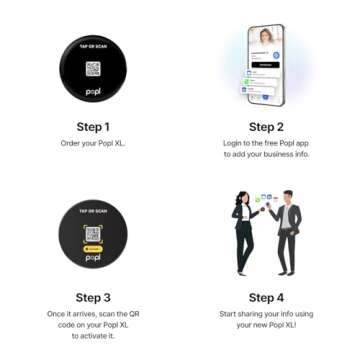 Popl XL Large 4" NFC Business Card Tap Sign Sticker - Instantly Share Contact Info, Social Media, Payment, Apps & More - Compatible with iPhone and Android - Features NFC Tap & QR Scan (Black)