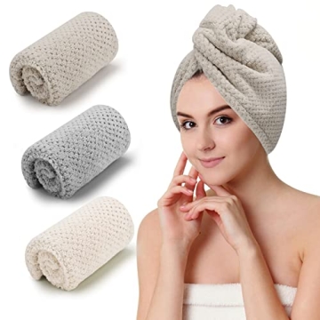 CZZXI 3 PCS Microfiber Hair Towel, Hair Wraps for Women Wet Hair, Fast Drying Hair Turban, Anti Friz...