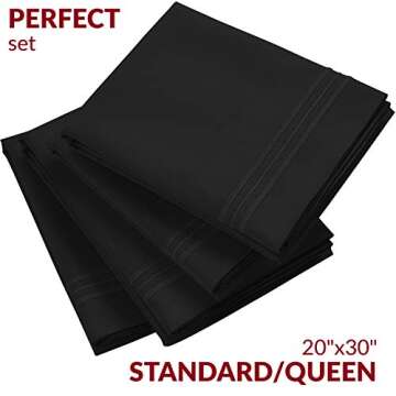 Mellanni Pillow Cases Set - 4 PC Iconic Collection Pillowcases - Hotel Luxury, Extra Soft, Cooling Pillow Covers - Wrinkle, Fade, Stain Resistant (Standard/Queen 20" x 30", Black)