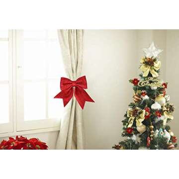Large Red Glitter Bow for Christmas Tree and Gifts