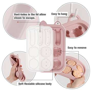 haakaa Silicone Baby Food Molds, Homemade Baby Food Containers with Three Kinds of Cute Animal Shapes,Provide nutritionally Complete and Delicious Food to Babies(Blush)