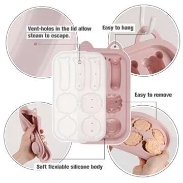 haakaa Silicone Baby Food Molds, Homemade Baby Food Containers with Three Kinds of Cute Animal Shapes,Provide nutritionally Complete and Delicious Food to Babies(Blush)
