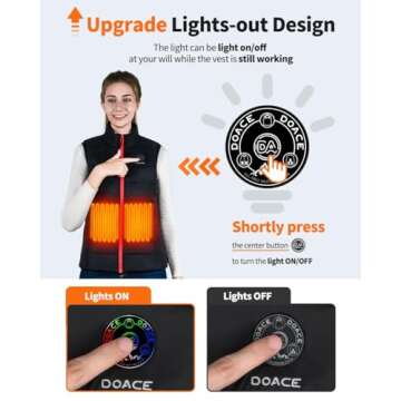 DOACE Heated Vest for Women, Smart Electric Heating Vest Rechargeable, 4 in 1 Smart Controller, Lights-out Design, Battery Not Included, Black, L