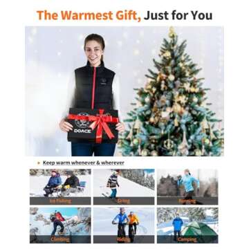 DOACE Heated Vest for Women, Smart Electric Heating Vest Rechargeable, 4 in 1 Smart Controller, Lights-out Design, Battery Not Included, Black, L