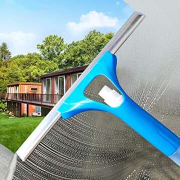 Ulihome Window Squeegee Cleaning Tool - Squeegee Window Cleaner with Spray Head and Scrubber, Window Washing Kit with Extension Pole, Outdoor Glass Washer for Shower, Car and High Windows (58 inches)