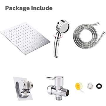 Shower Head, 8" High Pressure Rainfall Stainless Steel Shower Head / 3 Settings On/Off Handshower Combo with Shower Holder and 87" Hose (Chrome)