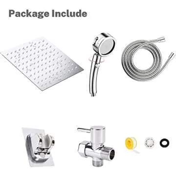 Shower Head, 8" High Pressure Rainfall Stainless Steel Shower Head / 3 Settings On/Off Handshower Combo with Shower Holder and 87" Hose (Chrome)